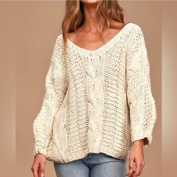 Hoity Toity Boutique Cream Chunky Knit Oversized Sweater - Picture 1 of 10